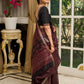 Pure Maheshwari saree with bold Ajrakh prints and regal zari border