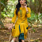 Warm Mustard Cotton Kurta with Timeless Paisley Print and Green Detailing