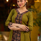 Olive kurta elevated with a black Ajrakh centre panel and Maroon details