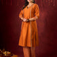 Deep Rust Cotton-Silk Panel Kurta with Subtle Brocade Accents