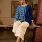 Indigo Paisley Printed Top Finished With Navy Blue Accents And A Refined Pearl Button Detail