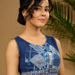 Unique indigo patchwork cotton sleeveless blouse.