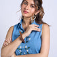 Sky Blue Sleeveless Collared Top with Exquisite Hand Embroidered Florals