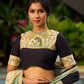 Vibrant Sage-Yellow Ombre Saree with Madhubani Print Border & Black Trim