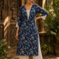 Bold Navy Blue Floral Print Kurta with Ivory Hakoba Cuffs & Pearl Embellished Placket