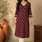 Deep Maroon Ikat Cotton Kurta with Detailed Neckline & Sleeves