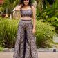 Brocade Blouse & Pleated Brocade Pants with Additional Brown Sheer Tunic