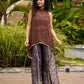 Brocade Blouse & Pleated Brocade Pants with Additional Brown Sheer Tunic