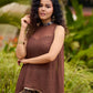 Brocade Blouse & Pleated Brocade Pants with Additional Brown Sheer Tunic