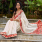 Ivory elegance with royal red Banarasi border, timeless festive glamour