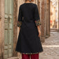Graceful Black Cotton Silk Angarkha Kurta with Embroidered Neckline & Floral Brocade Cuffs
