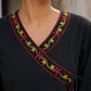 Graceful Black Cotton Silk Angarkha Kurta with Embroidered Neckline & Floral Brocade Cuffs