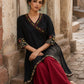 Graceful Black Cotton Silk Angarkha Kurta with Embroidered Neckline & Floral Brocade Cuffs