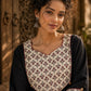 Black Cotton Kurta with Ajrakh Printed Yoke & Matching Cuffs with Minimal Embellishment