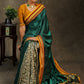 Exclusive green Khun saree with Banarasi combination and yellow border
