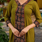 Olive kurta elevated with a black Ajrakh centre panel and Maroon details