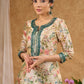 Green printed chanderi kurta with intricate mirror embroidery