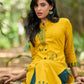 Warm Mustard Cotton Kurta with Timeless Paisley Print and Green Detailing