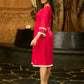 Fuchsia Flair Pleated Dress with Delicate Crochet Lace