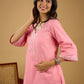 Elegant baby pink cotton top highlighted with subtle thread embroidery