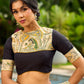 Vibrant Sage-Yellow Ombre Saree with Madhubani Print Border & Black Trim