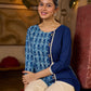Indigo Paisley Printed Top Finished With Navy Blue Accents And A Refined Pearl Button Detail