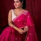 Vibrant Fuchsia Chanderi Saree with Intricate Embroidery & Scalloped Border
