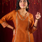 Deep Rust Cotton-Silk Panel Kurta with Subtle Brocade Accents