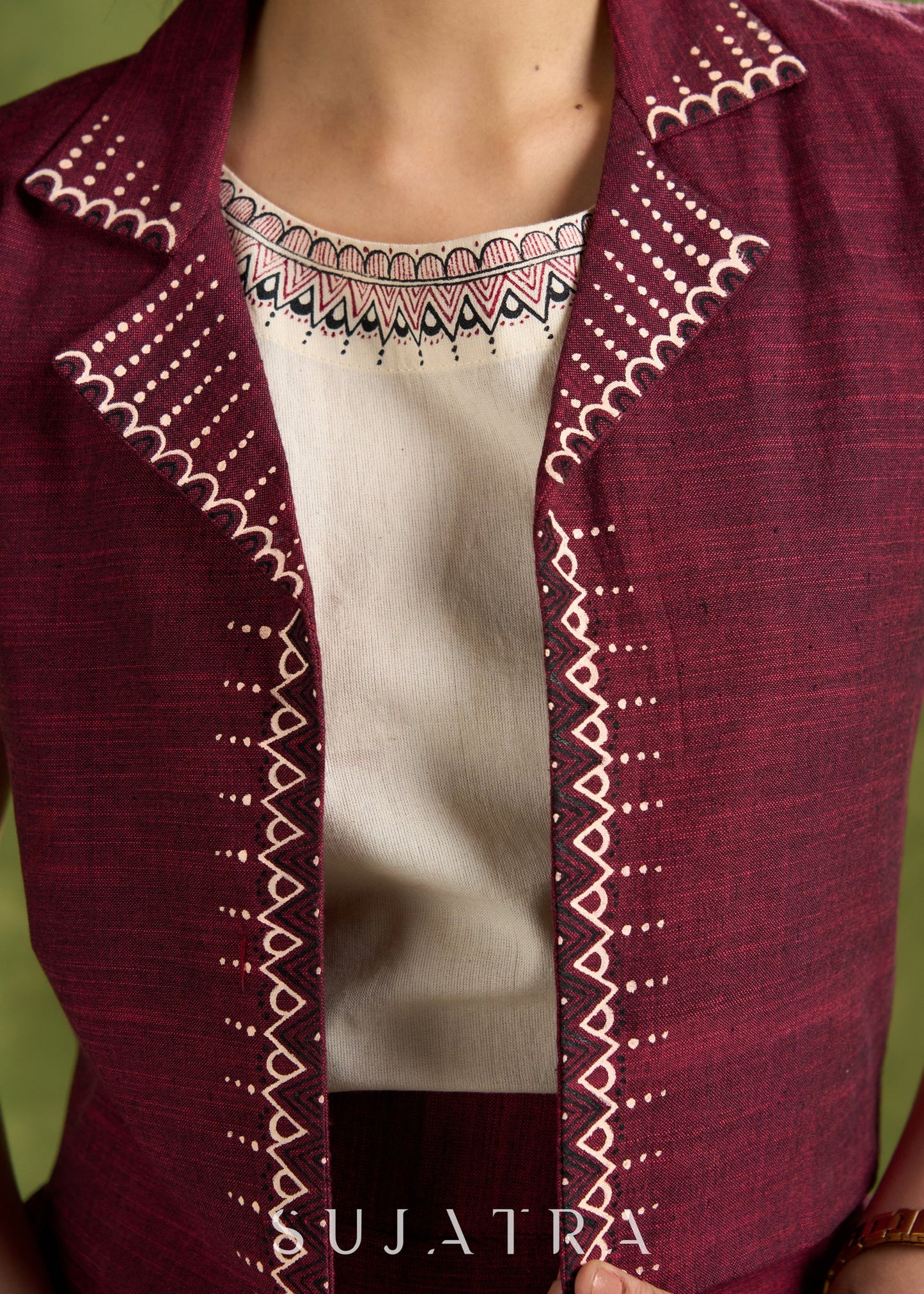 Exclusive Hand Painted Cotton Short Jacket - Top Optional