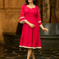 Fuchsia Flair Pleated Dress with Delicate Crochet Lace