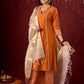 Deep Rust Cotton-Silk Panel Kurta with Subtle Brocade Accents