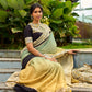 Vibrant Sage-Yellow Ombre Saree with Madhubani Print Border & Black Trim