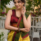 Vibrant yellow silk mix saree with hand block printed Ajrakh border