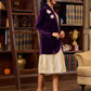Royal Wine Velvet Jacket Adorned With Hand-Embroidered Flower Brooches