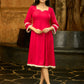 Fuchsia Flair Pleated Dress with Delicate Crochet Lace