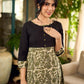 Olive floral dress featuring a contrasting black yoke, designed in a straight fit and highlighted with subtle floral accents for a clean, elegant earthy look