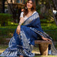 Artisan Blue Pure Silk Saree featuring Bold Hand Batik Work