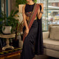 Elegant Black Cotton Saree with Ajrakh Print & Kalamkari Painted Border