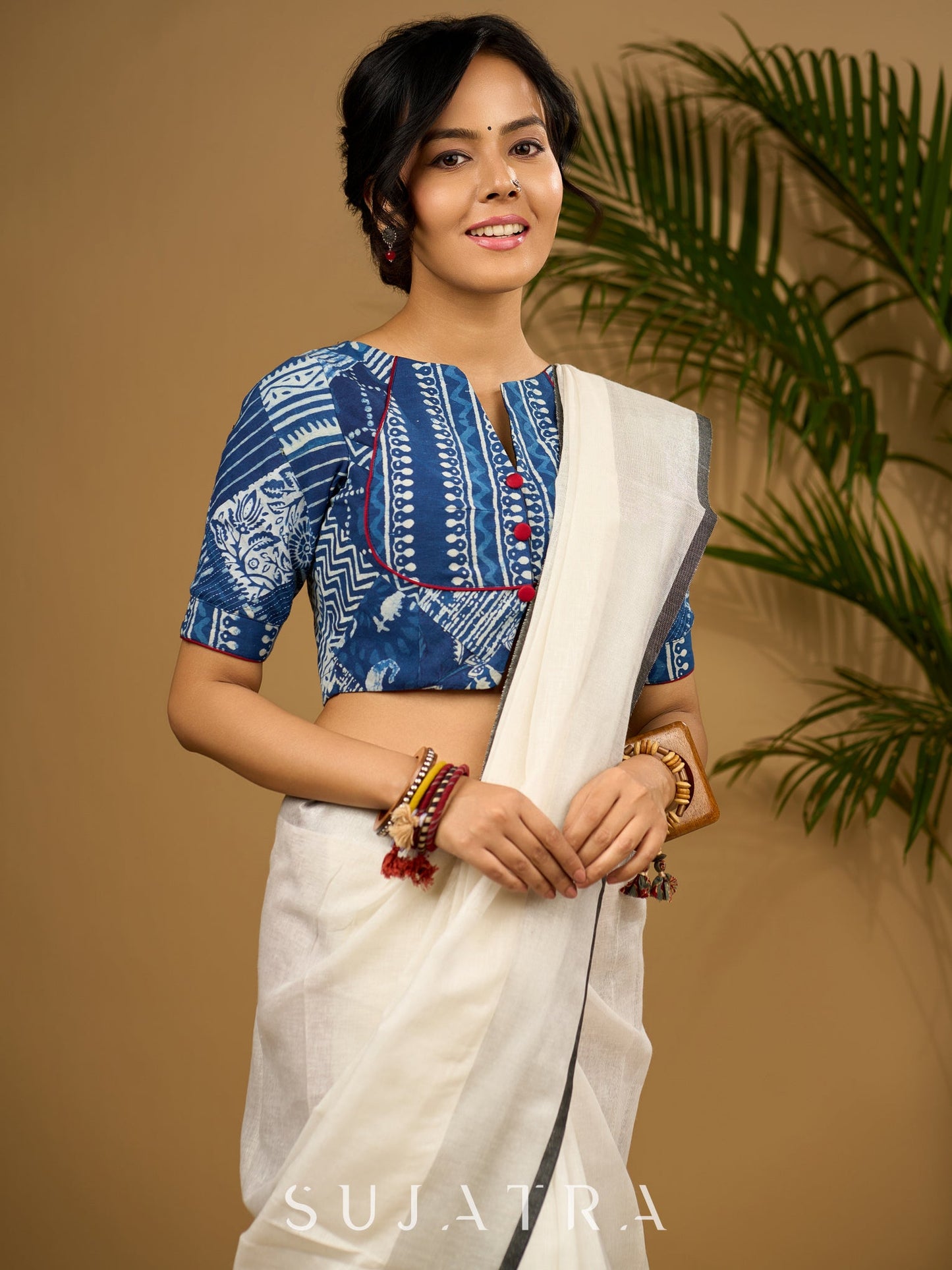 Stylish sleek modern cotton indigo blouse