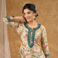 Green printed chanderi kurta with intricate mirror embroidery