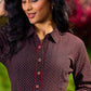 Ajrakh Block Printed Cotton Panel Flared Shirt Dress with Collared Neckline