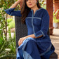 Elegant Navy blue cotton kurta with front pintuck detailing - indigo pant optional.