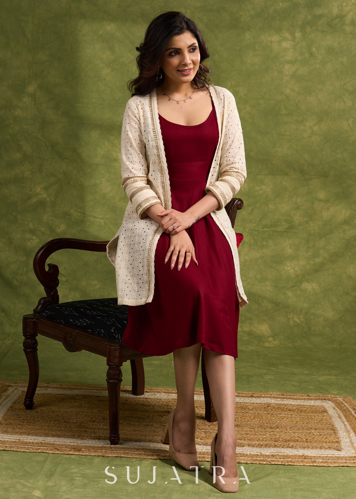 Beautiful Off  White  Hakoba Shrug With Lace Detailing For Effortless Style   Dress Optional
