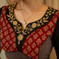Handcrafted maroon & black Ajrakh print lehenga paired with an embroidered blouse for rich artisanal look - Dupatta Optional