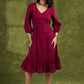 Wine Frill Dress. Elegant Wine Cotton Dress With Ruffled Hem Detailing