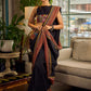 Elegant Black Cotton Saree with Ajrakh Print & Kalamkari Painted Border