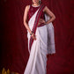 Graceful White Mul Cotton Saree with Ikat-Jamdani Border & Sparkling Mirror Lace Detailing