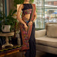 Elegant Black Cotton Saree with Ajrakh Print & Kalamkari Painted Border