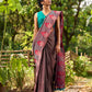 Contemporary Teal and Pink Striped Cotton Saree with Dual-Tone Effect and Hand Block Print Motifs