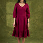 Wine Frill Dress. Elegant Wine Cotton Dress With Ruffled Hem Detailing